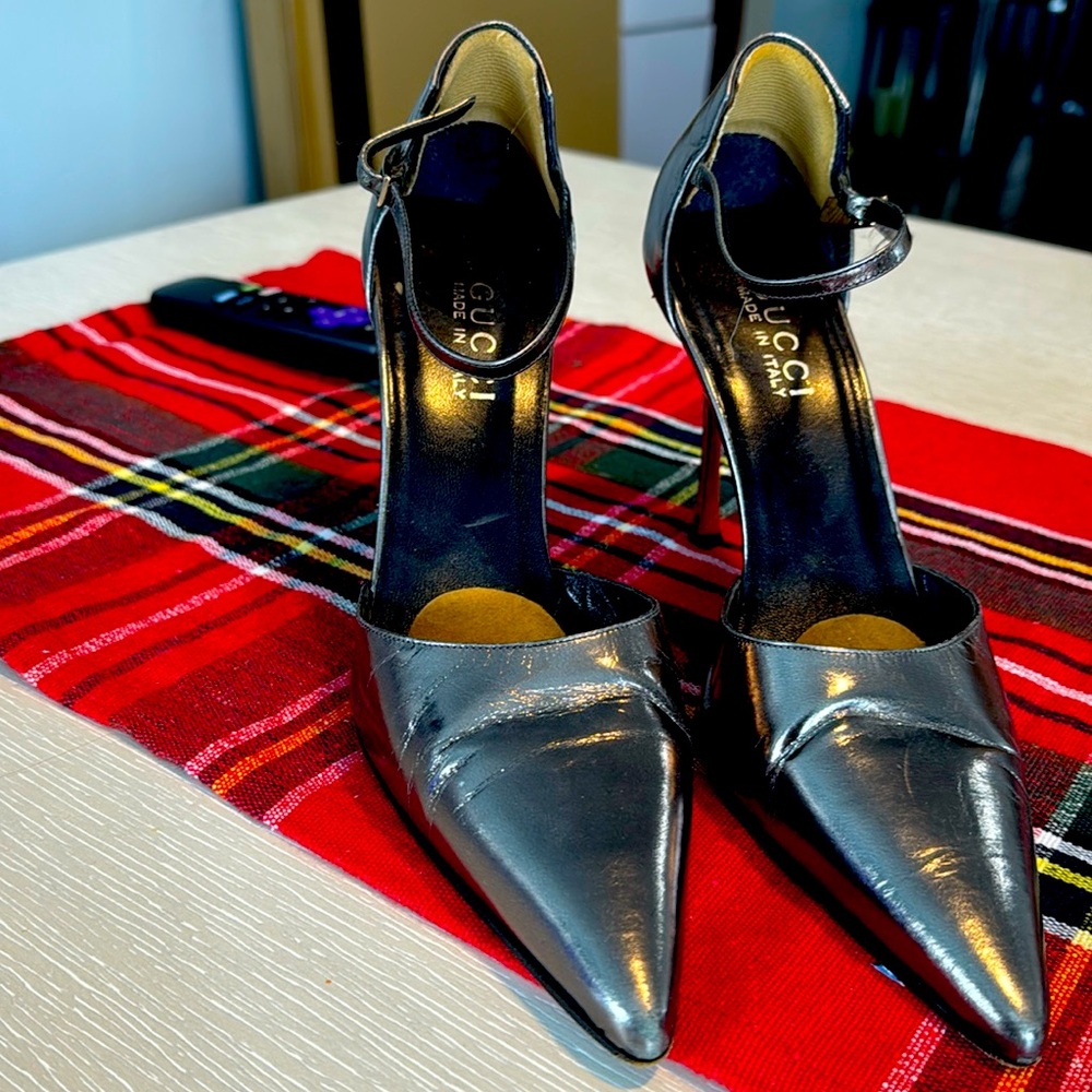 Silver Gucci mirror heels